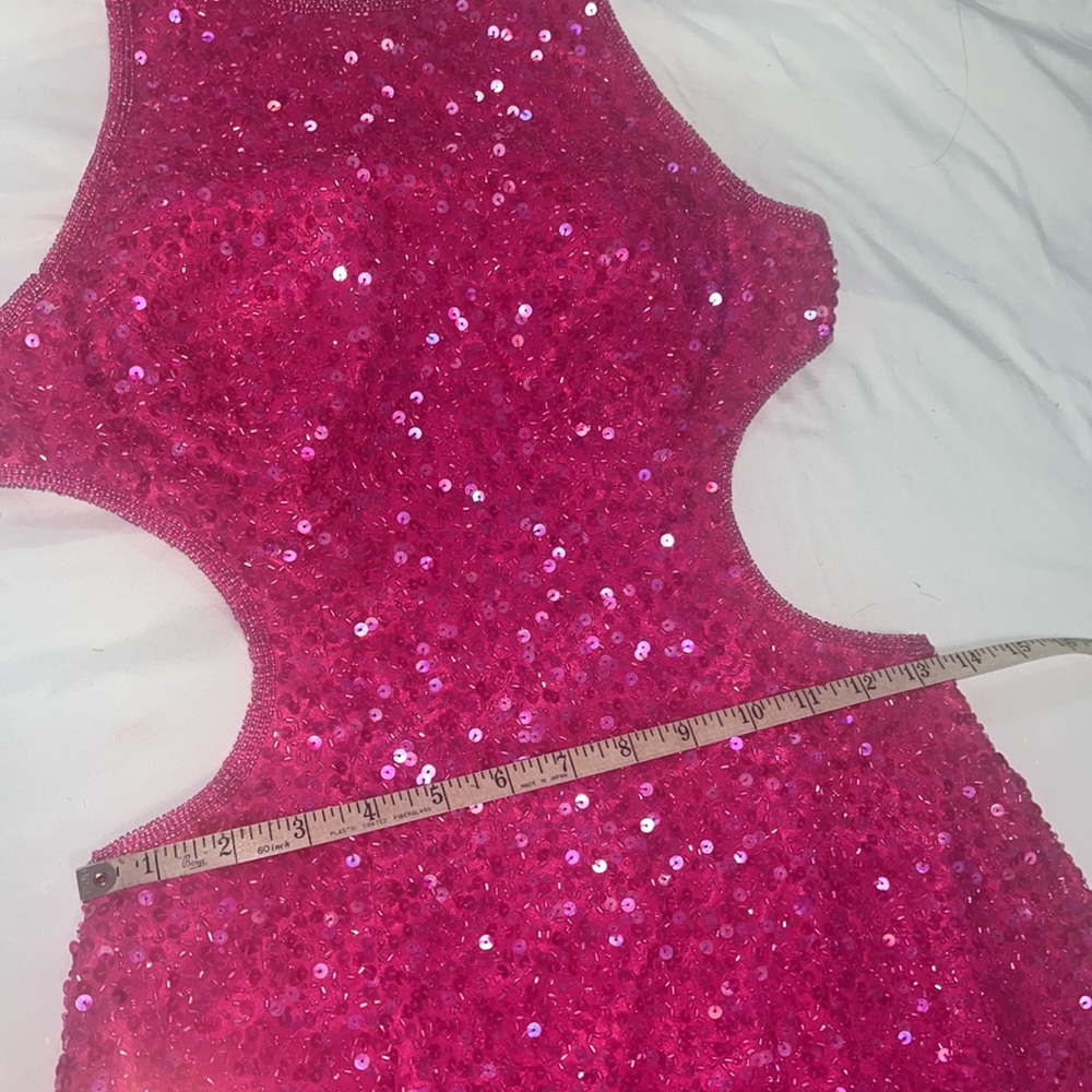 SCALA Vintage 1980’s Hot Pink Silk Sequin Beaded Backless Gown, size small - Picture 12 of 13